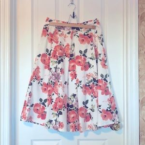 A&D Pleated Pink Floral Midi Skirt Medium POCKETS